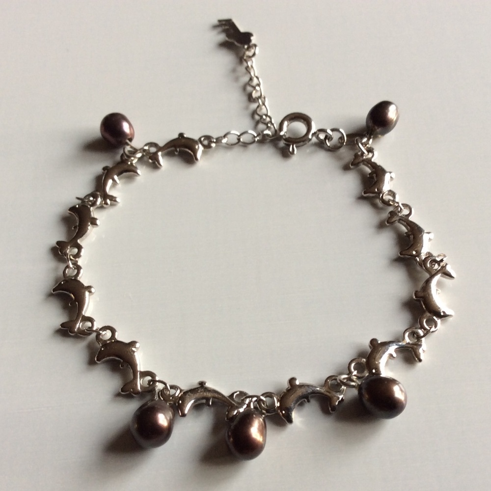 Dolphin Charm Bracelet 18K GP Marked White Gold Plated